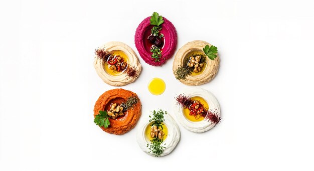 Zestaw trzech talerzy z różnymi potrawami